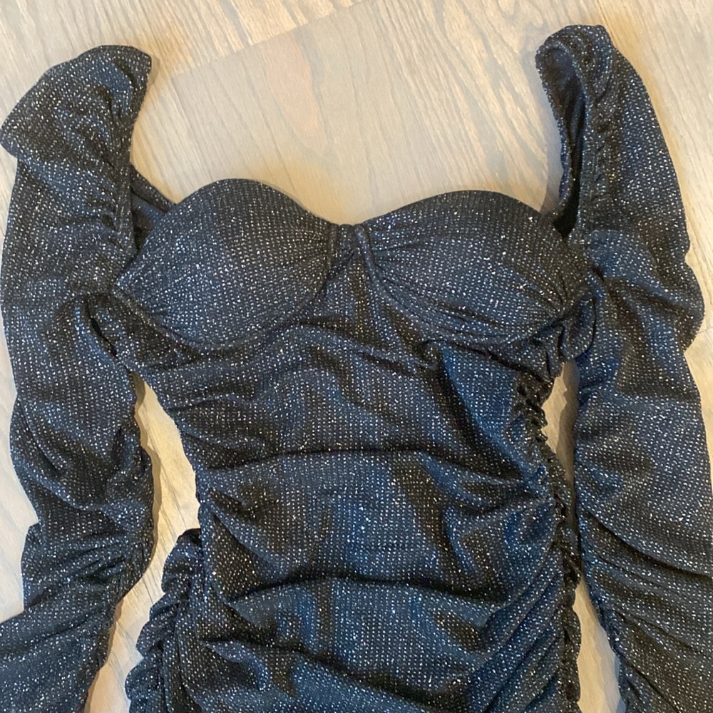 NWT Sparkly Ruched Bodycon Sweetheart Neckline Black Party Dress Shein Bae Small - Picture 2 of 9